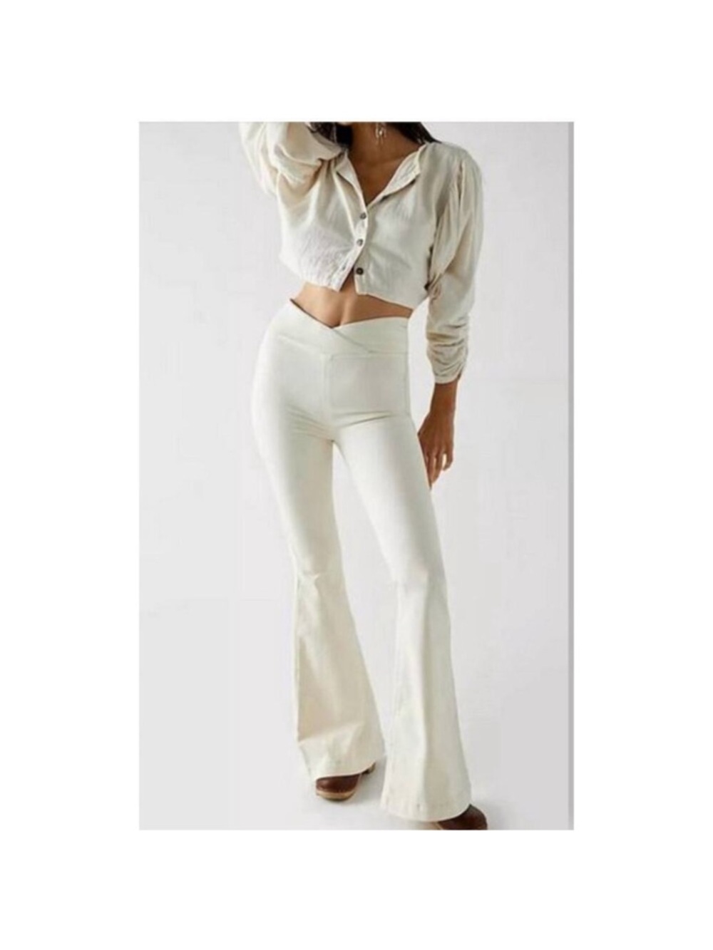 We The Free Venice Beach Ivory Flare Pull On Pants